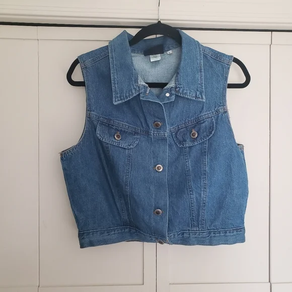 Vintage Faded Glory Mid Wash Denim Vest Large - Picture 1 of 8